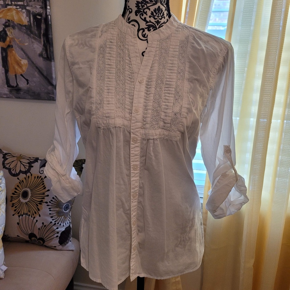 Van Heusen White Button Down Sheer Top
